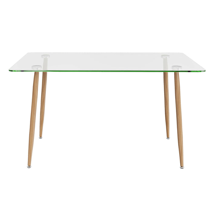 Modern Glass Rectangular Dining Table with Metal Legs-Natural