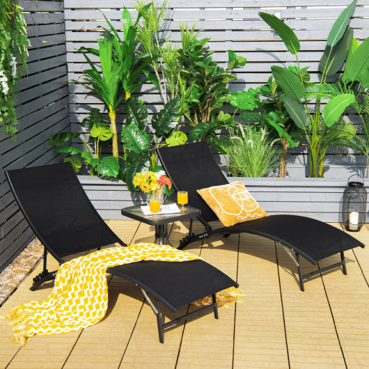 2 Pieces Patio Folding and Stackable Chaise Lounge Chair with 5-Position Adjustment-Black