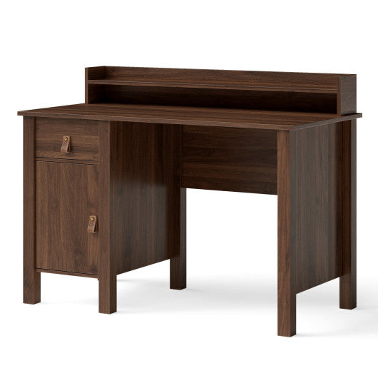 48 Inch Computer Desk Writing Workstation with Drawer and Hutch Walnut-Walnut