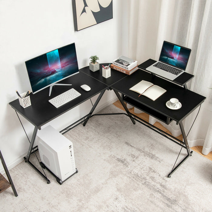 L Shaped Computer Desk Home Office Workstation with Movable Monitor Stand-Black