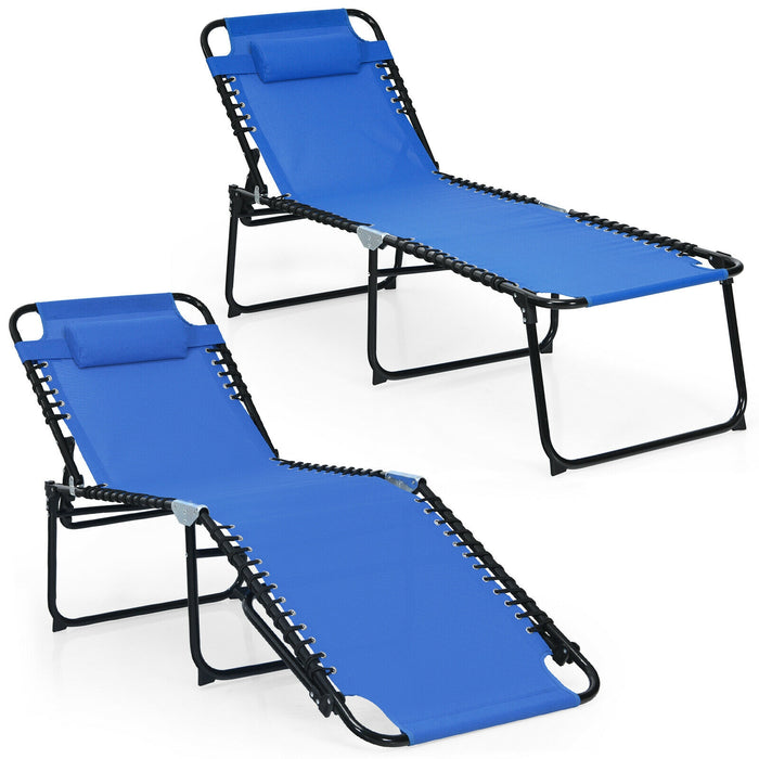 Foldable Recline Lounge Chair with Adjustable Backrest and Footrest-Blue