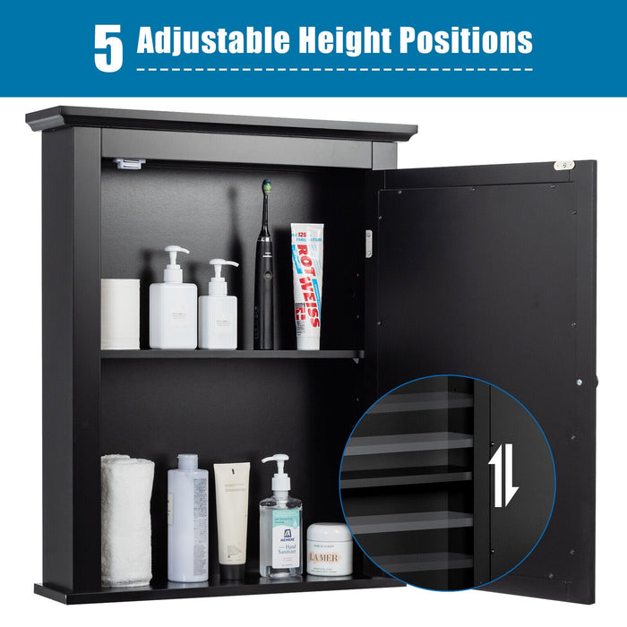 Wall Mounted Bathroom Mirror Cabinet with 5-level Height-adjustable Shelf-Black