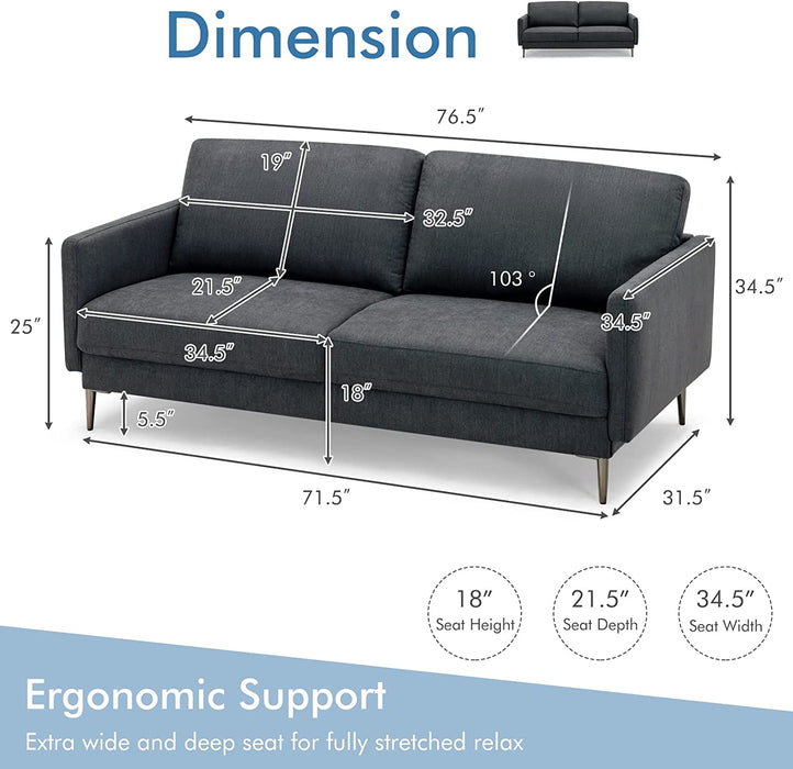 Modern Loveseat with Comfy Backrest Cushions-Gray