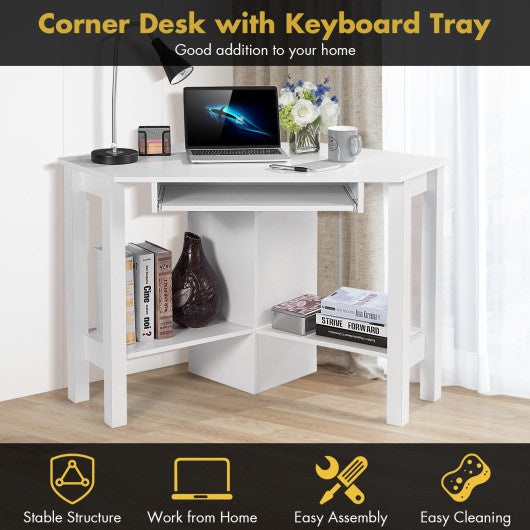 Wooden Study Computer Corner Desk with Drawer-White