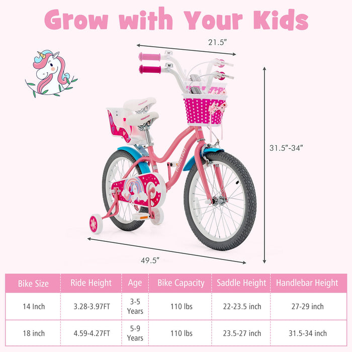 Kids Bicycle with Training Wheels and Basket for Boys and Girls Age 3-9 Years-18 inches