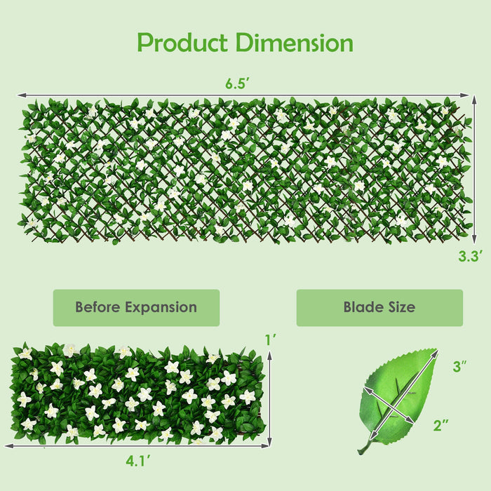 4 Pieces Expandable Faux Ivy Privacy Screen Fence Panel Pack with Flower-White