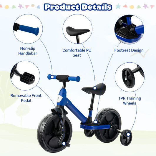 4-in-1 Kids Training Bike Toddler Tricycle with Training Wheels and  Pedals-Blue