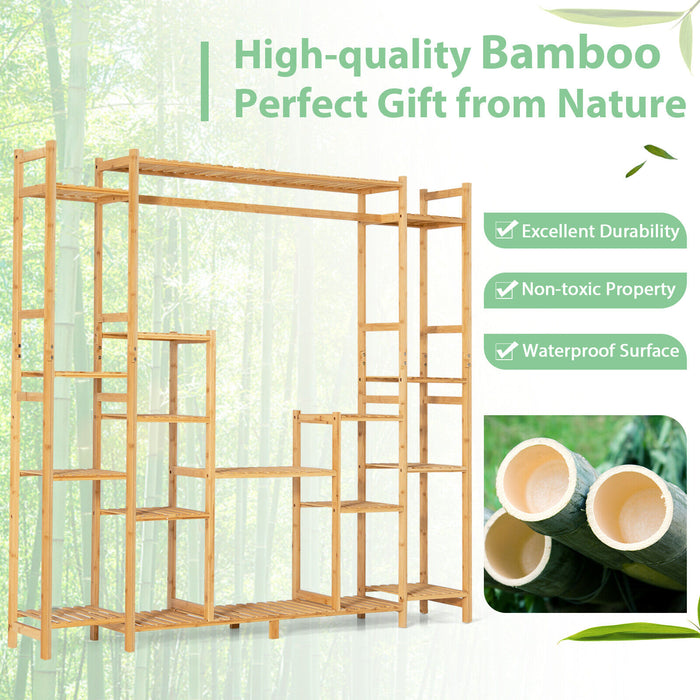 9-Tier Bamboo Plant Stand with Hanging Rack