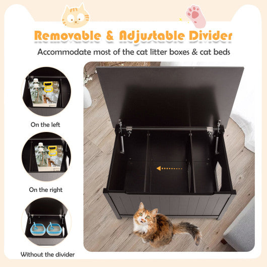 Wooden Cat Litter Box Enclosure with Top Opening Side Table Furniture-Coffee