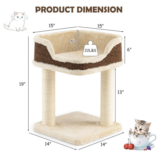 Multi-Level Cat Climbing Tree with Scratching Posts and Large Plush Perch-Beige