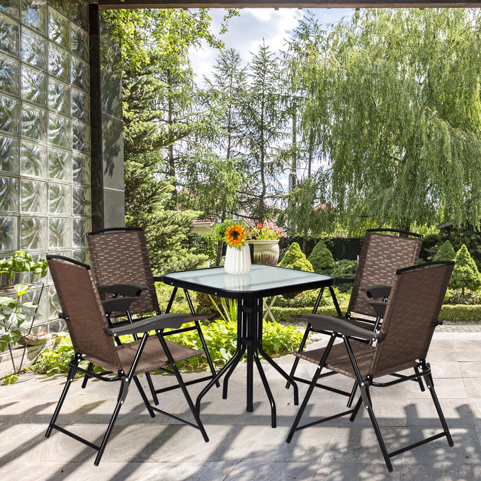 4 Pieces Folding Dining Chairs with Steel Armrests and Sling Back