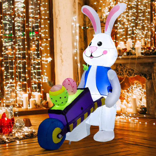 Inflatable Easter Rabbit Decoration with Pushing Cart