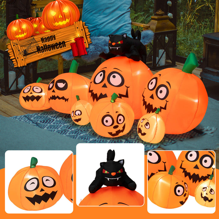 9.5 Feet Inflatable Pumpkin Combo Decoration with Black Cat and Built-in LED Lights