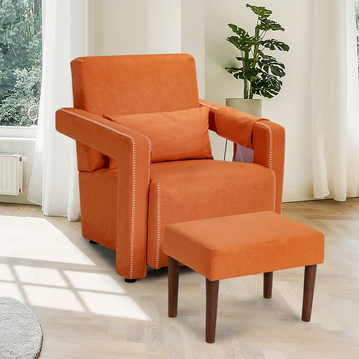 Modern Berber Fleece Single Sofa Chair with Ottoman and Waist Pillow-Orange