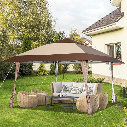 13 x 13 Feet Pop-Up Patio Gazebo with Wheels-Coffee