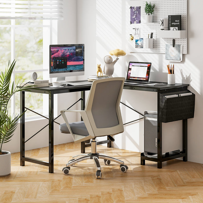 Modern Reversible Computer Desk with Storage Pocket and CPU Stand for Working Writing Gaming-Dark Gray