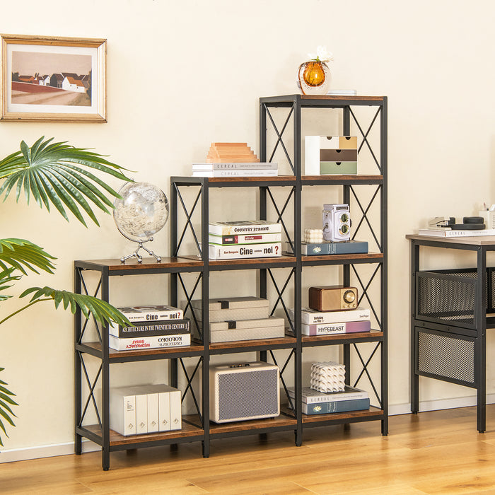 9 Cubes Bookcase with Carbon Steel Frame for Home Office-Rustic Brown