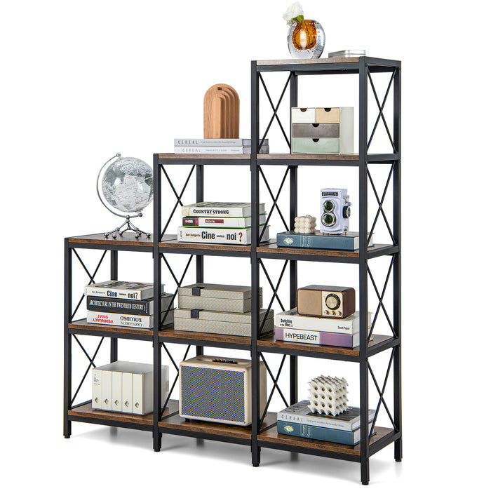 9 Cubes Bookcase with Carbon Steel Frame for Home Office-Rustic Brown