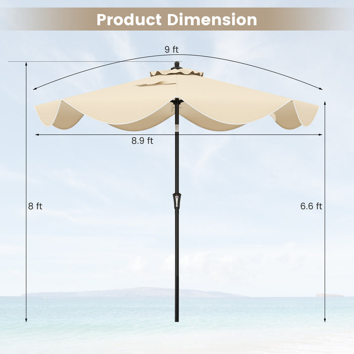 9 FT Patio Umbrella with Crank Handle and Push Button Tilt-Beige