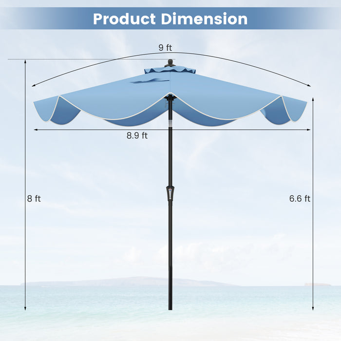 9 FT Patio Umbrella with Crank Handle and Push Button Tilt-Navy