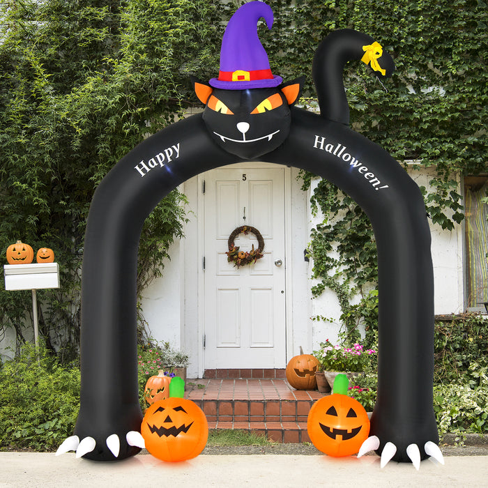 9 Feet Halloween Inflatable Cat Archway with Wizard Cat and Pumpkins