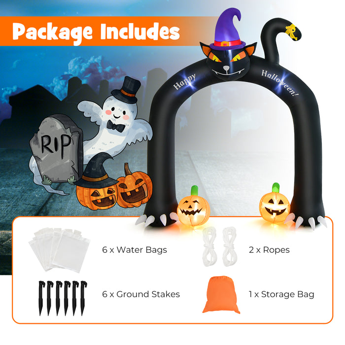 9 Feet Halloween Inflatable Cat Archway with Wizard Cat and Pumpkins