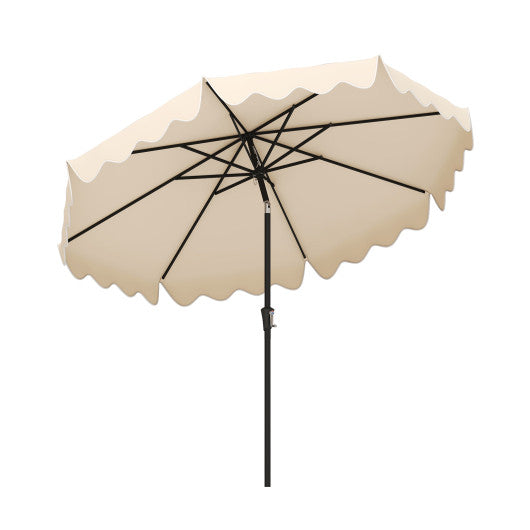 9 Feet Patio Umbrella with Crank Handle and Push Button Tilt-Beige