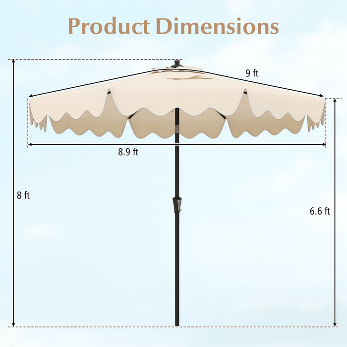 9 Feet Patio Umbrella with Crank Handle and Push Button Tilt-Beige