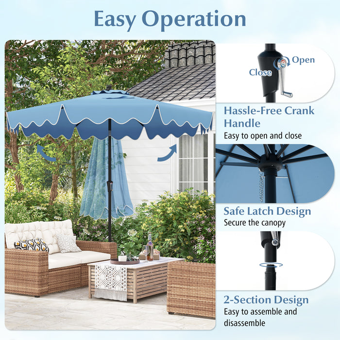 9 Feet Patio Umbrella with Crank Handle and Push Button Tilt-Navy