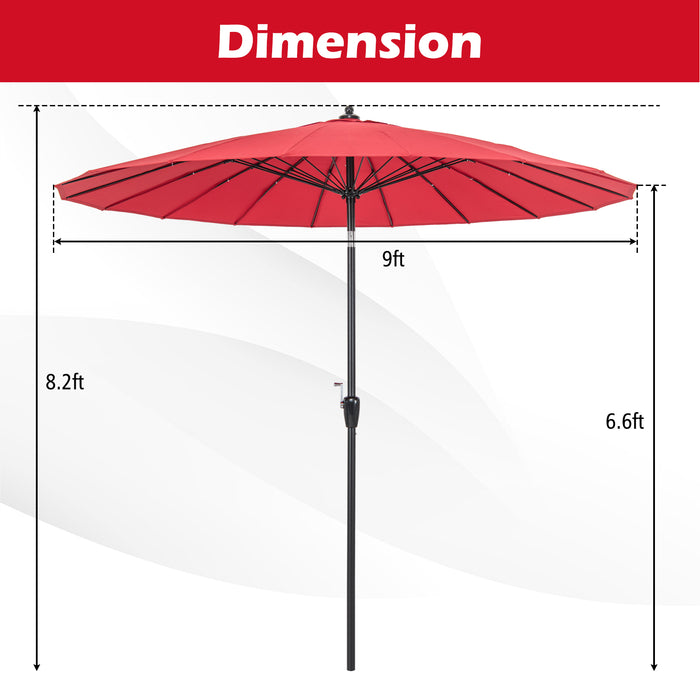 9 Feet Round Patio Umbrella with 18 Fiberglass Ribs-Wine