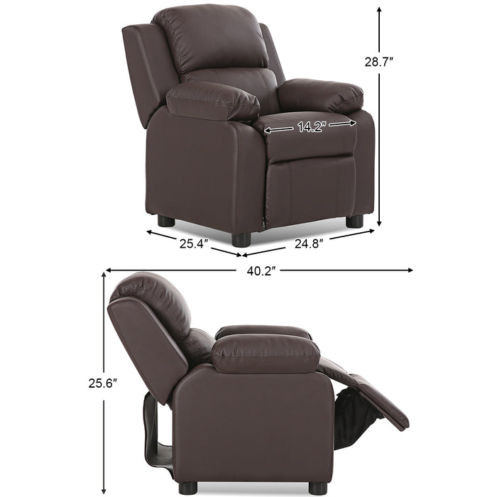 Deluxe Kids Armchair Recliner Headrest Sofa w/ Storage Arms-Brown