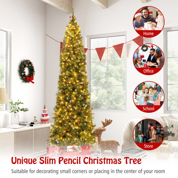 5/6/7/8/9 FT Pre-Lit Artificial Hinged Slim Pencil Christmas Tree-9 ft