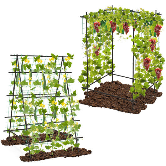 A-Frame Garden Cucumber Trellis with Netting for Climbing Plants Outdoor-Black