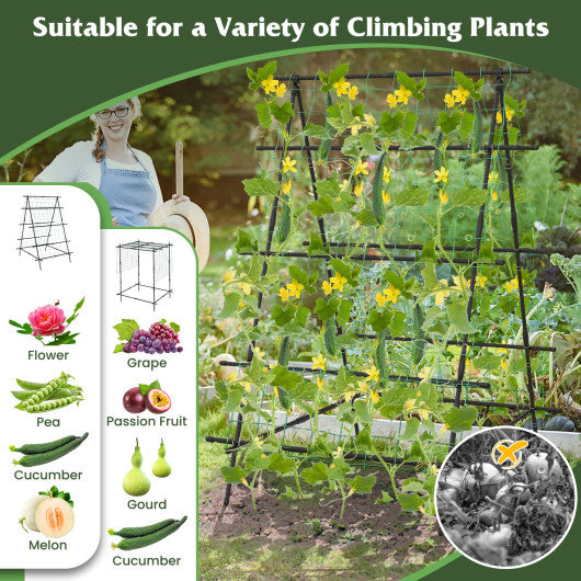 A-Frame Garden Cucumber Trellis with Netting for Climbing Plants Outdoor-Black