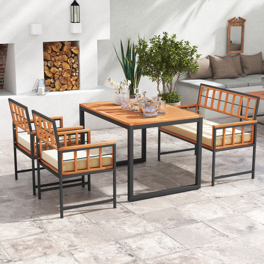 4 Pieces Acacia Wood Patio Dining Set with 1 Rectangular Table-Natural