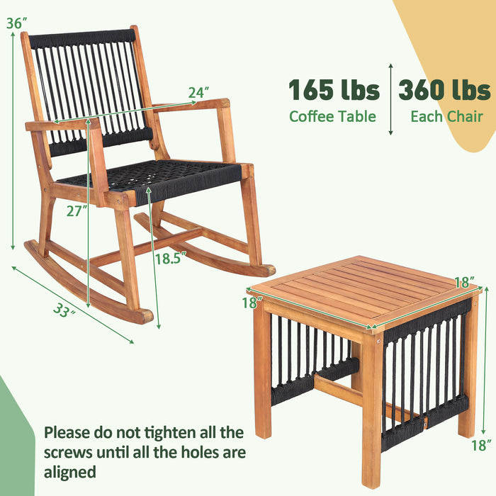 3 Pieces Acacia Wood Rocking Bistro Set