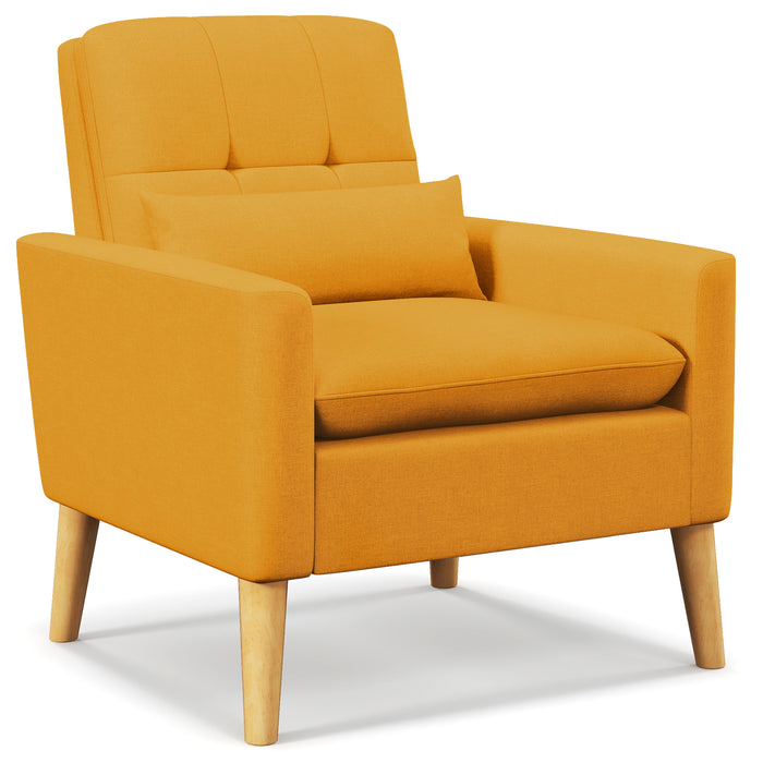 Accent Chair with Lumbar Pillow  Natural Rubber Wood Legs  Padded Cushions-Yellow