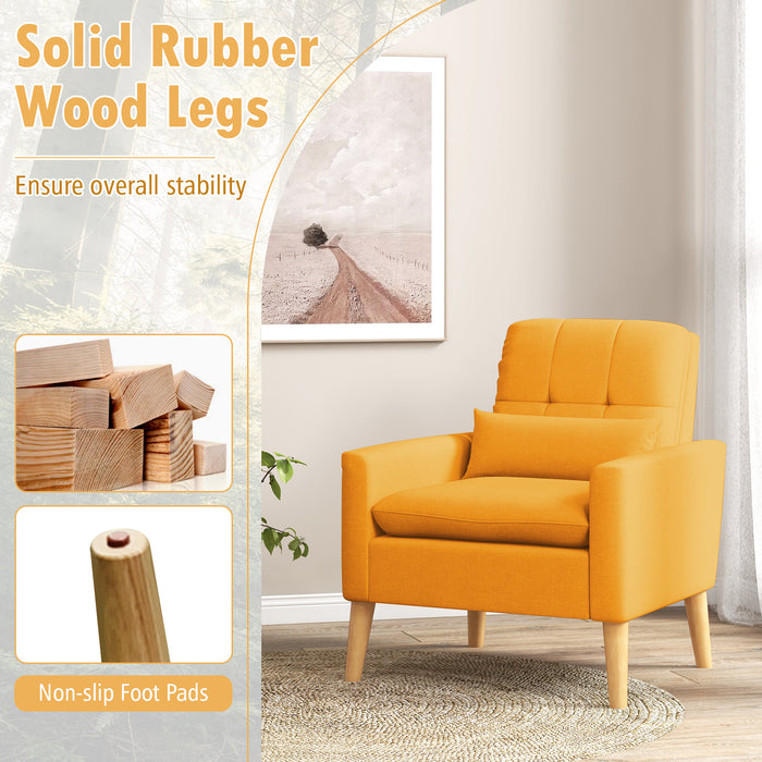 Accent Chair with Lumbar Pillow  Natural Rubber Wood Legs  Padded Cushions-Yellow