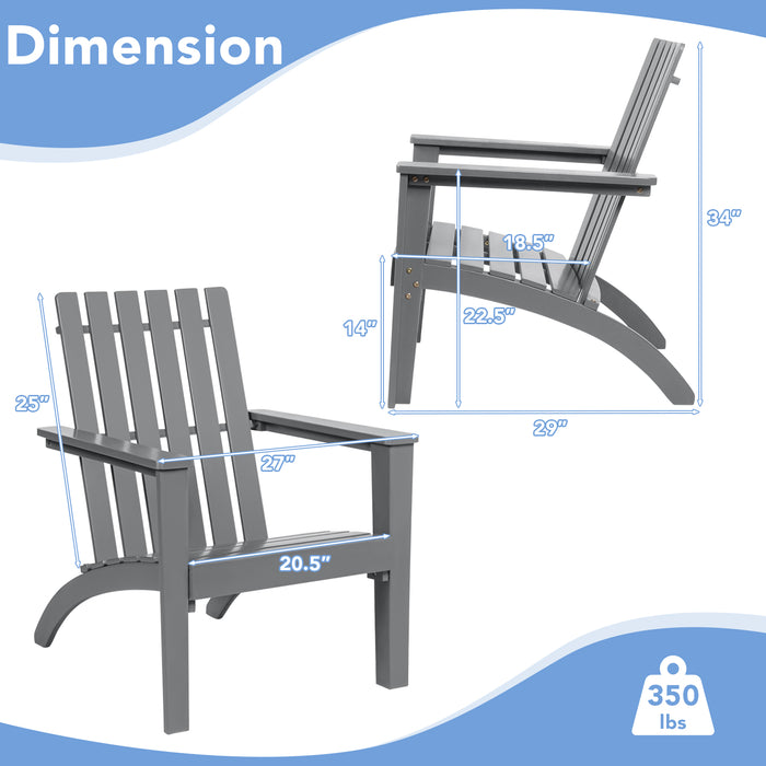 Outdoor Durable Patio Acacia Wood Adirondack Lounge Armchair-Gray