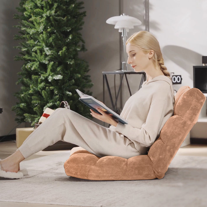 Adjustable 14-position Cushioned Floor Chair-Beige