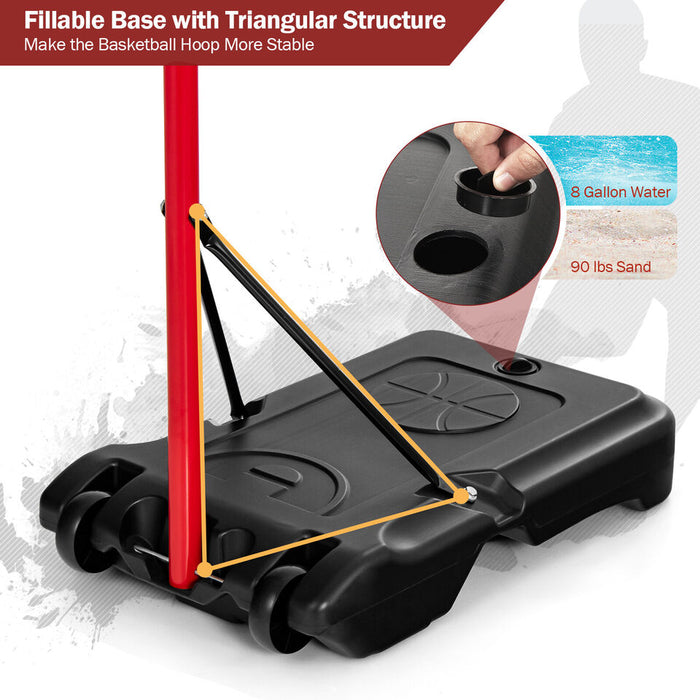 Adjustable Basketball Hoop System Stand Portable with 2 Wheels Fillable Base-Black & Red