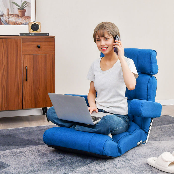 Adjustable Folding Sofa Chair with 6 Position Stepless Back-Blue