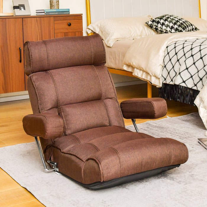 Adjustable Folding Sofa Chair with 6 Position Stepless Back-Brown