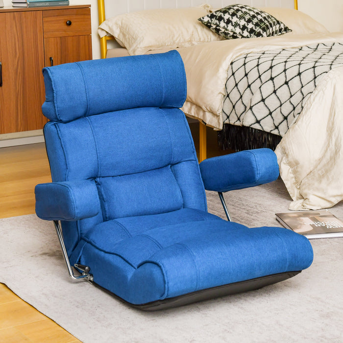 Adjustable Folding Sofa Chair with 6 Position Stepless Back-Blue