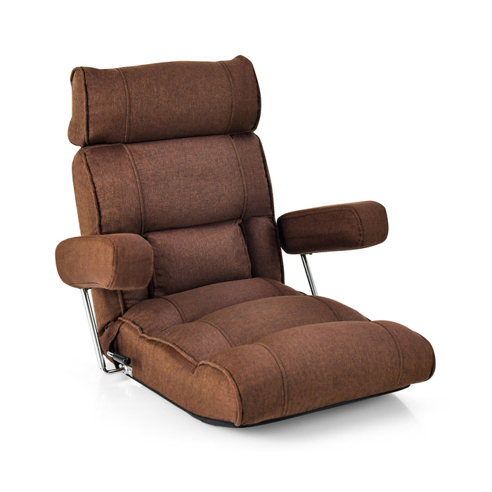 Adjustable Folding Sofa Chair with 6 Position Stepless Back-Brown