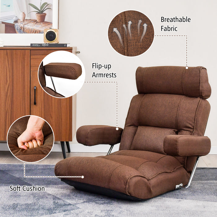 Adjustable Folding Sofa Chair with 6 Position Stepless Back-Brown