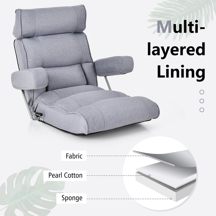 Adjustable Folding Sofa Chair with 6 Position Stepless Back-Gray