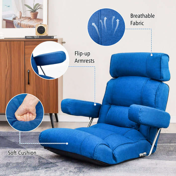 Adjustable Folding Sofa Chair with 6 Position Stepless Back-Blue