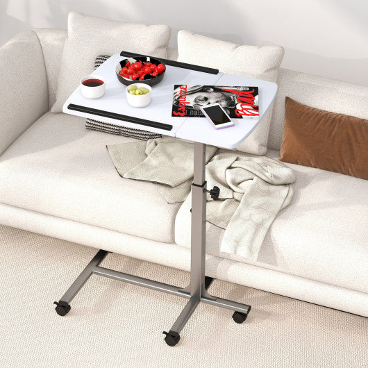 Adjustable Angle Height Rolling Laptop Table-White