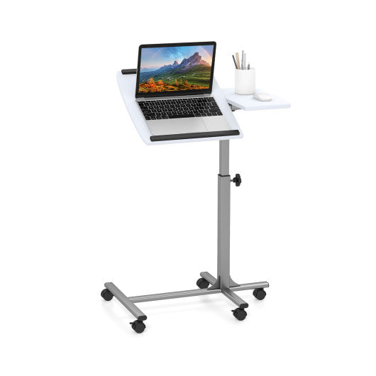 Adjustable Angle Height Rolling Laptop Table-White